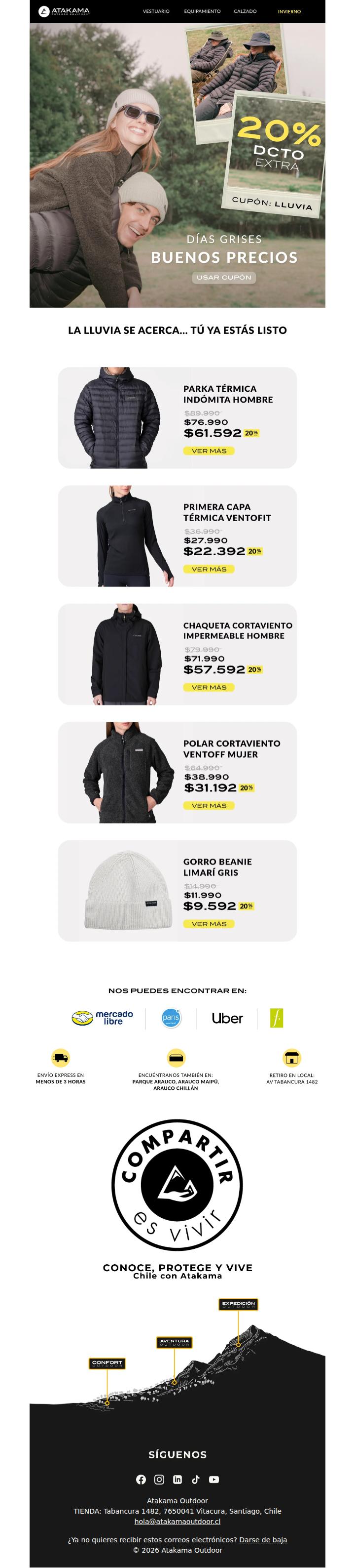 Prepárate para la lluvia con 20%OFF 🌧️