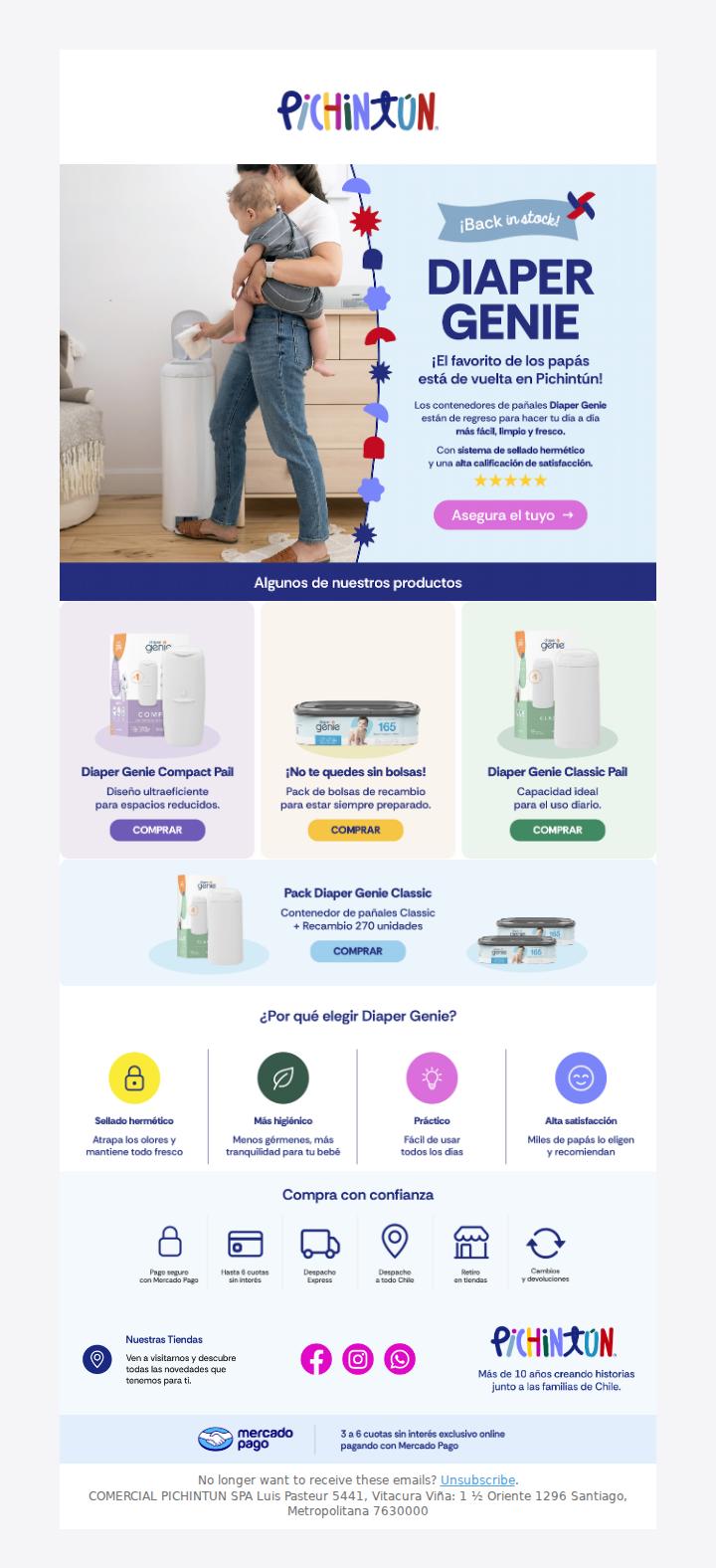¡Ya está de vuelta el contenedor de pañales Diaper Genie!