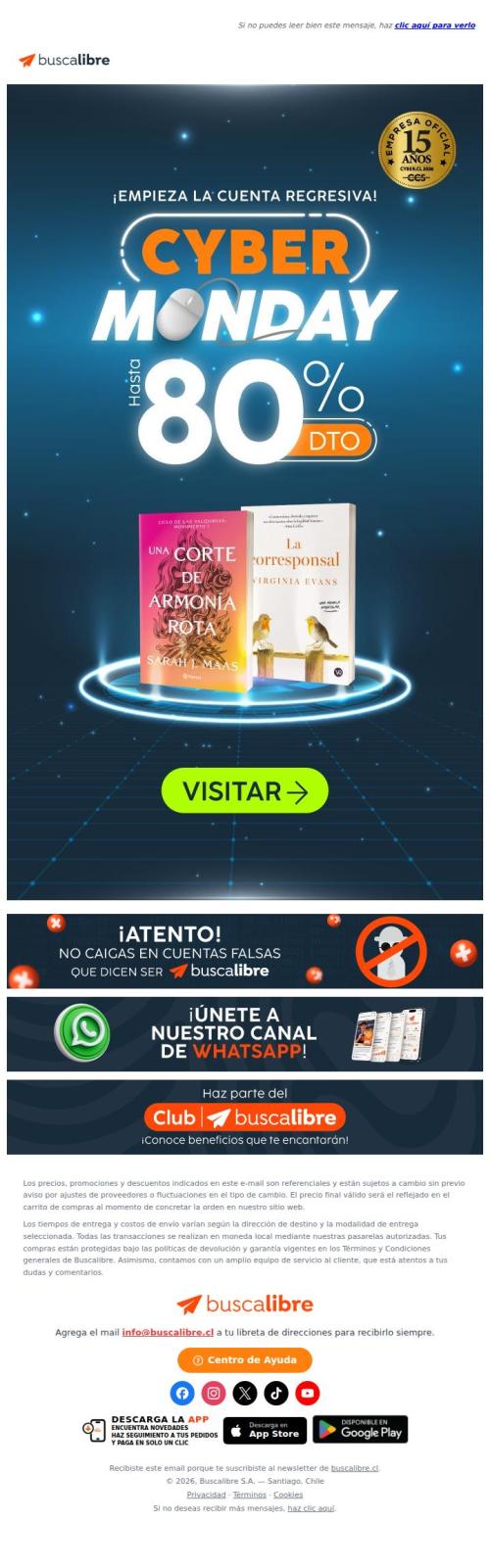 💥 ¡Prepárate! El Cyber Monday llega ¡Hasta 80% dto! 📚