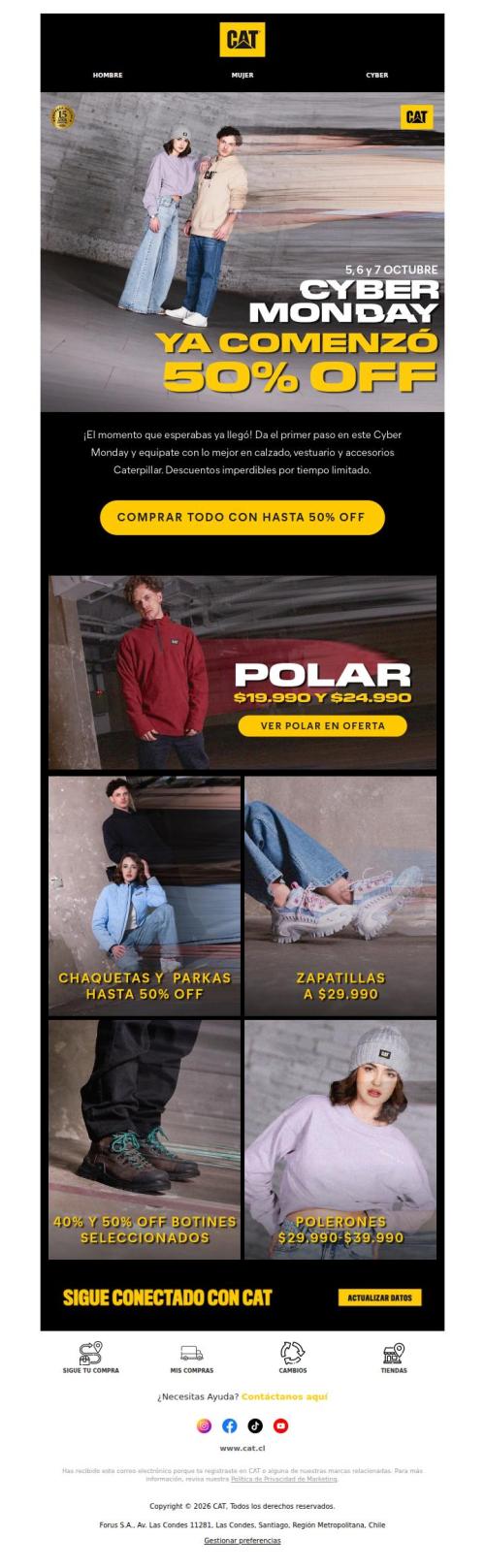 Arrancó Cyber Monday! ⚡ Hasta 50% OFF en todo Caterpillar