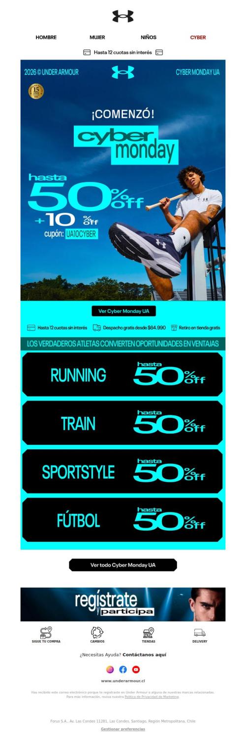 Comenzó Cyber Monday UA Hasta 50% OFF + 10% Adicional 🚀