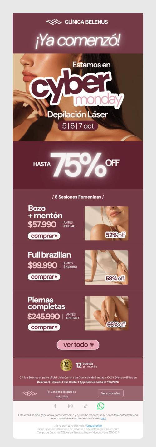 ¡Comenzó! 🌸 Hasta 75%OFF en Depilación Láser 🌸