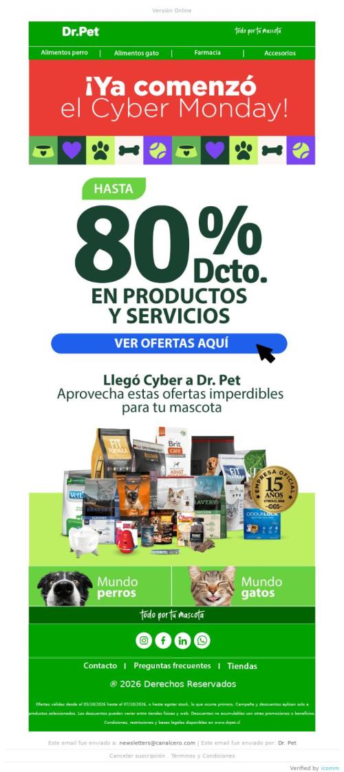 Hasta 80% dcto. en Dr. Pet 🐾 ¡El Cyber ya comenzó!