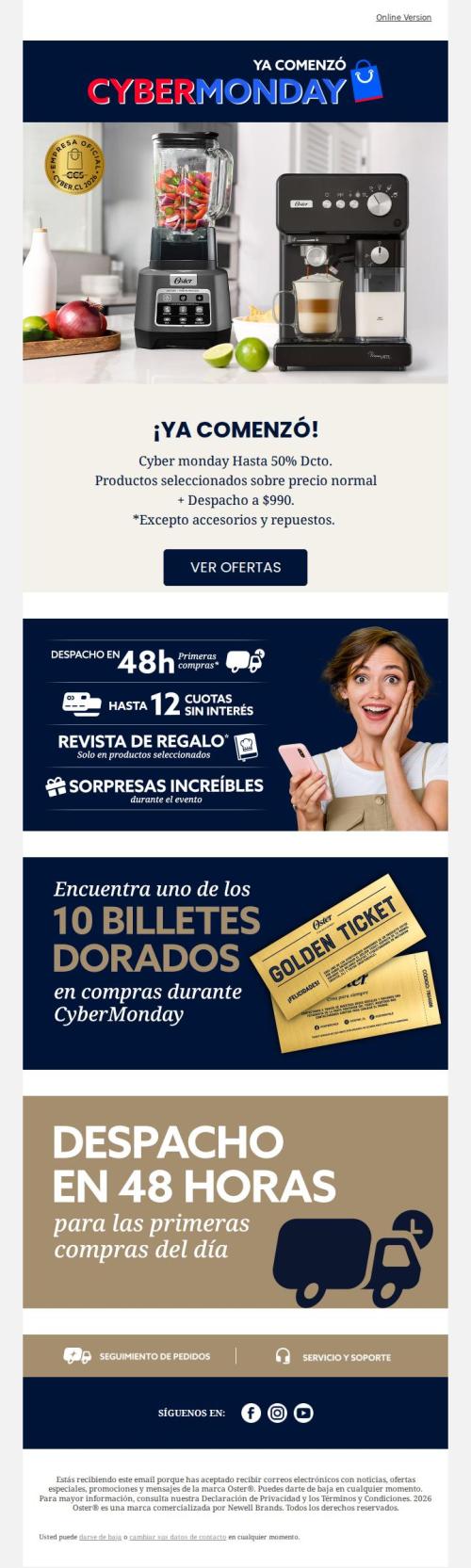⏰ ¡Ya comenzó! Cyber monday Hasta 50% Dcto. 