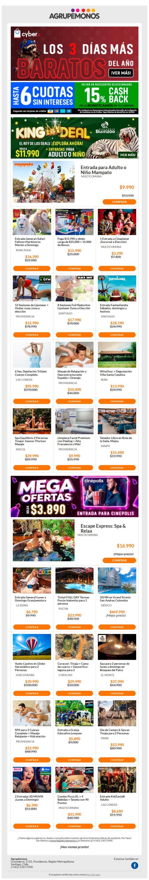 ✪CYBER⚡MEGA OFERTA Cinépolis $3.890 ♛BUIN ZOO King Deal ✚ 15% CASHBACK