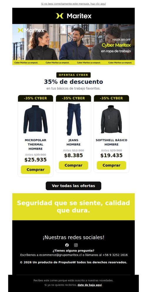 ¡Arrancó el Cyber Maritex! -35% en tu Ropa de Trabajo 🎁