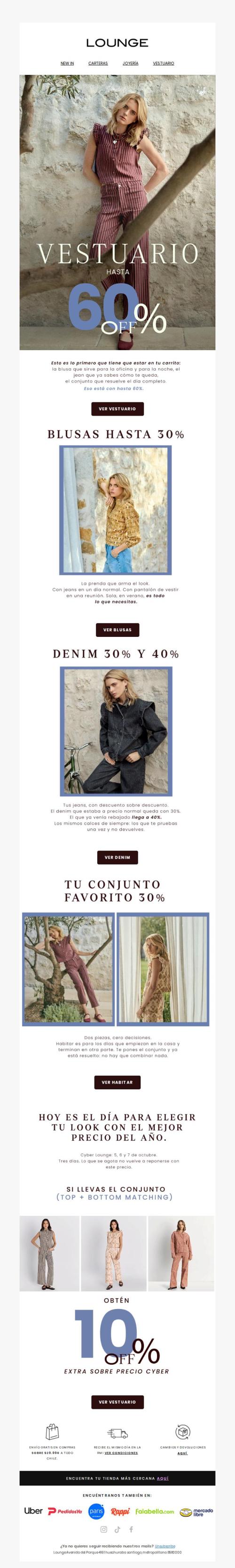 Vestuario hasta 60%: blusas, denim y los conjuntos Habitar