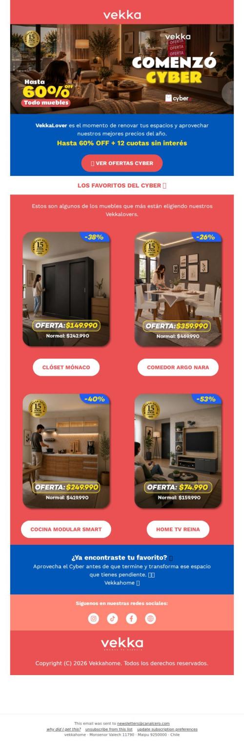 🔥VekkaLover ¡Ya comenzó el CYBER en Vekkahome! Hasta 60% OFF