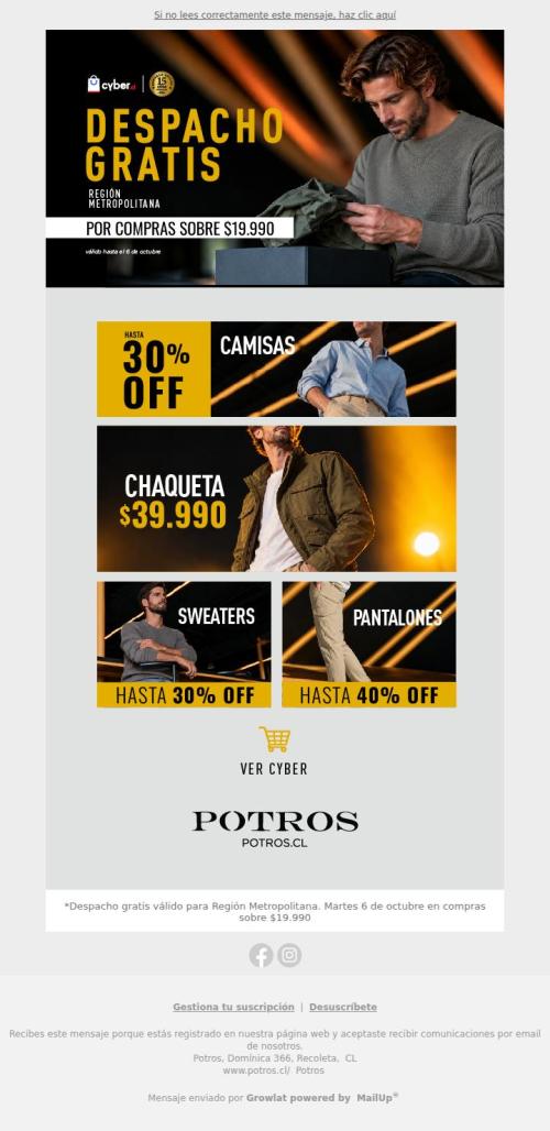 ¡Solo por hoy! Despacho gratis en Cyber Potros ⚡️