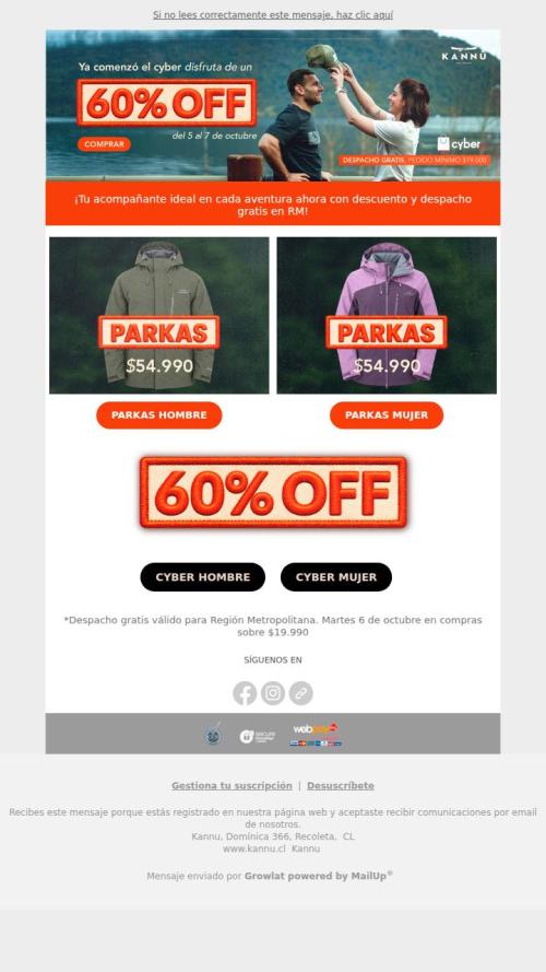 ¡Despacho gratis solo por hoy! Hasta 60% OFF en Cyber Kannú 🏔
