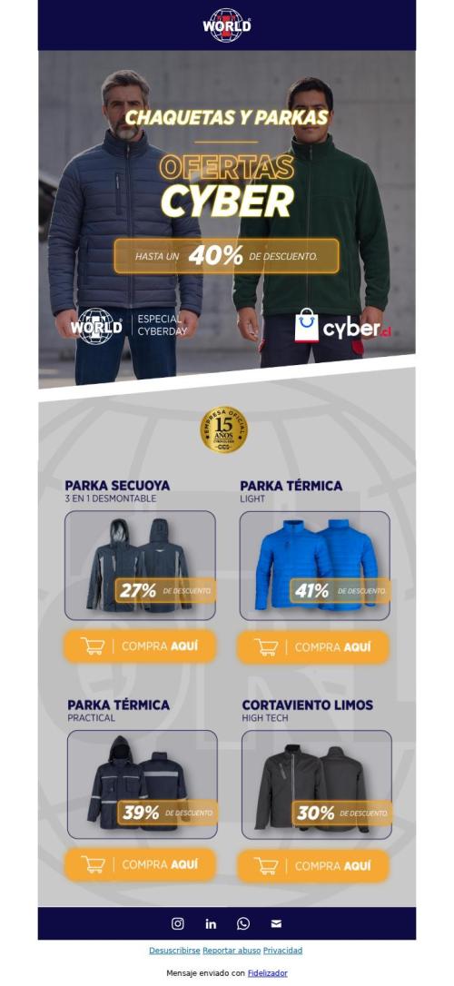 Chaquetas y Parkas Hasta 40% OFF  | Cyber T-WORLD