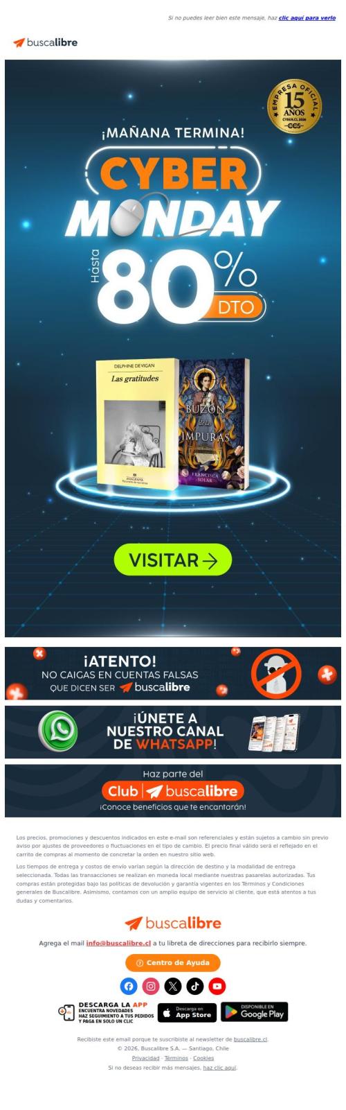 🚨 Mañana es el último día de Cyber Monday ¡Aprovecha! 📖