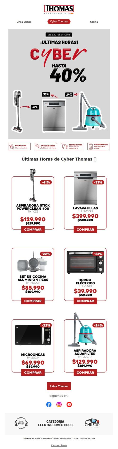 ¡Solo hasta hoy! Últimas horas del Cyber Thomas con hasta 40% OFF 🔌  🔌