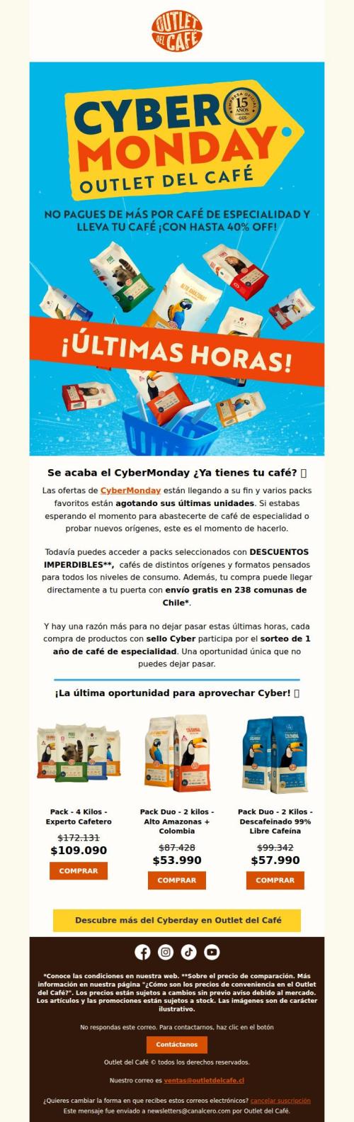 ⏰ ¡Últimas horas de CyberMonday! ¿Ya tienes tu café? ☕