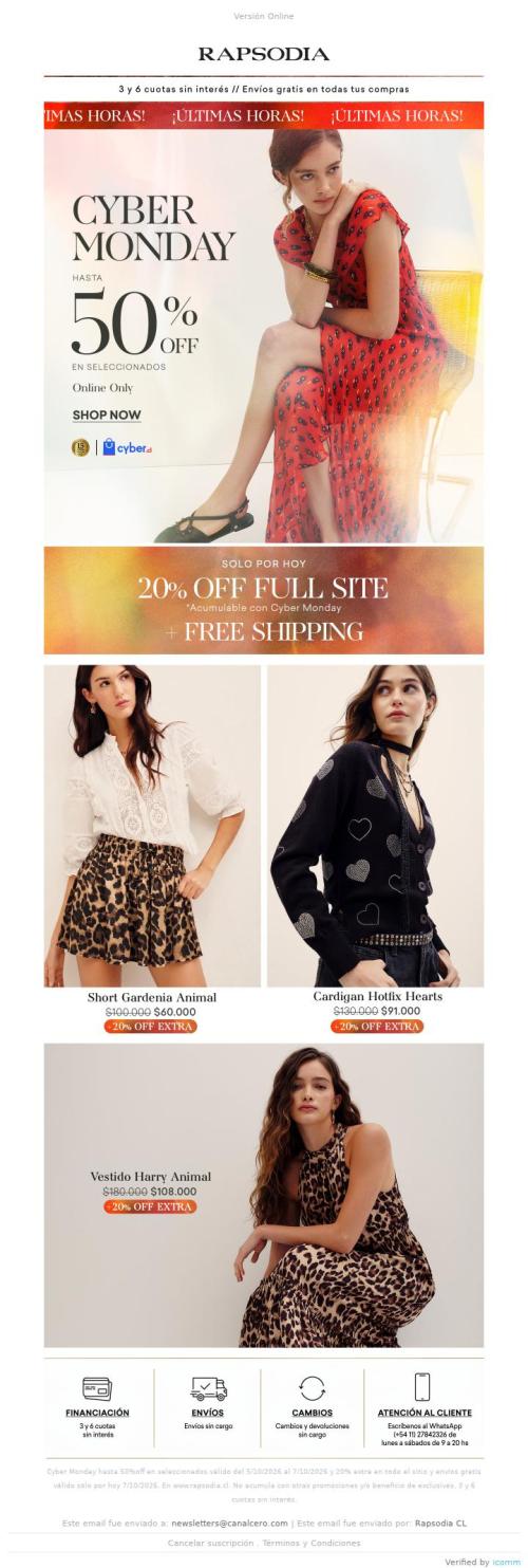⏳ ÚLTIMAS HORAS: Cyber Monday | Hasta 50% OFF + 20% OFF Full Site 💣