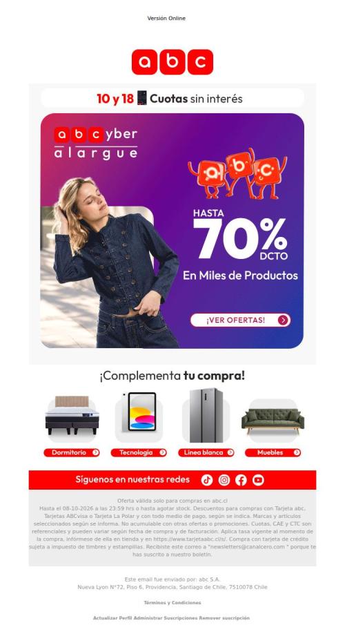 🔥 ¡Alargamos el Cyber! Las ofertas siguen en abc.cl