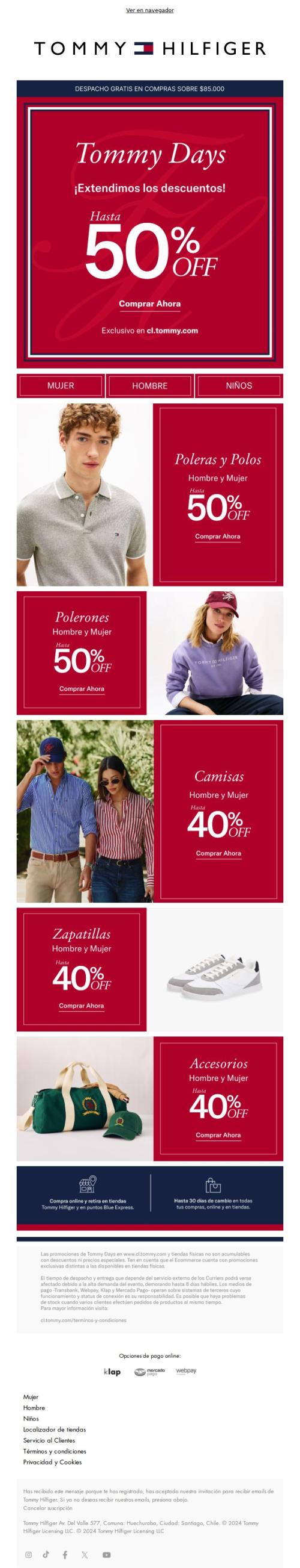 ⏰ ¡Nos extendimos! Hasta 50% OFF en Tommy Days
