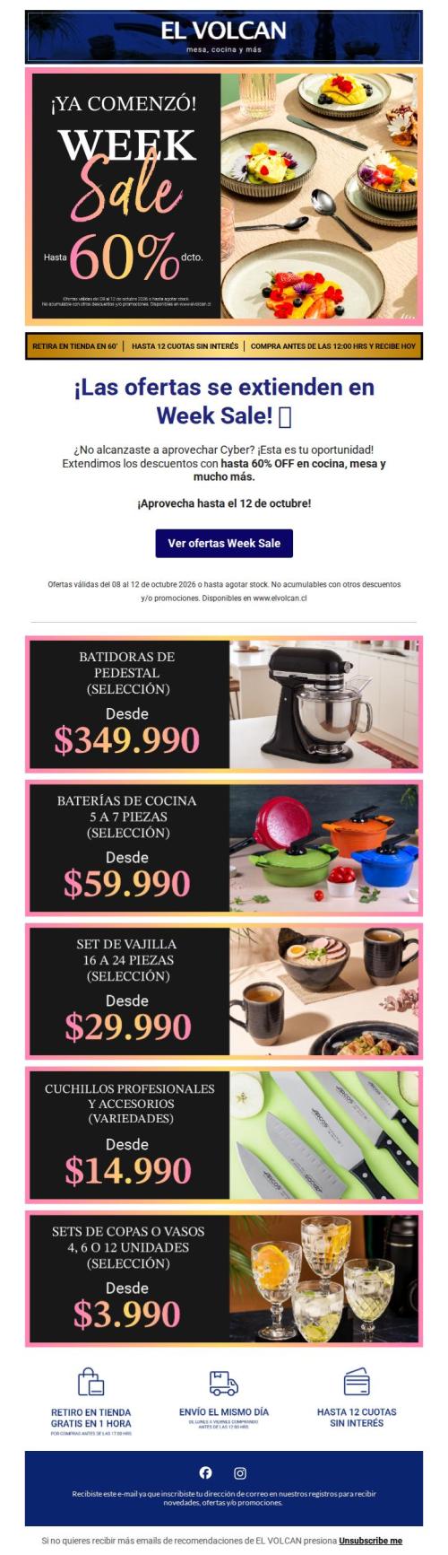 Week Sale: hasta 60% hasta el lunes 12 de octubre