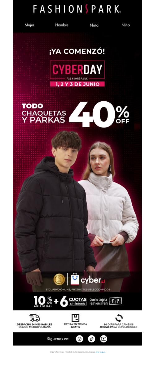 ¡TODAS las chaquetas 40% OFF en Cyber! 🔥