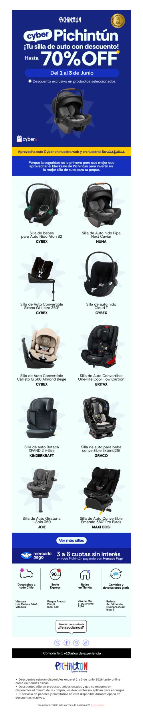 🛑 ¡CYBER ALERTA! 🛑 Sillas de auto con hasta 70% OFF