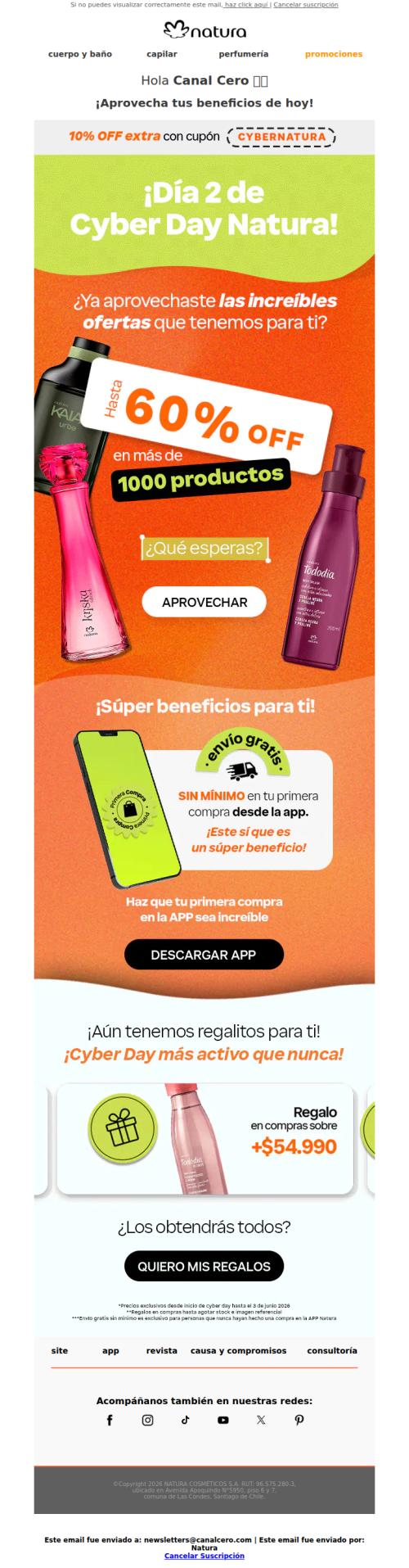 ¡Día 2 del Cyber! Primera compra con envío GRATIS sin mínimo en la APP... 🎁📱