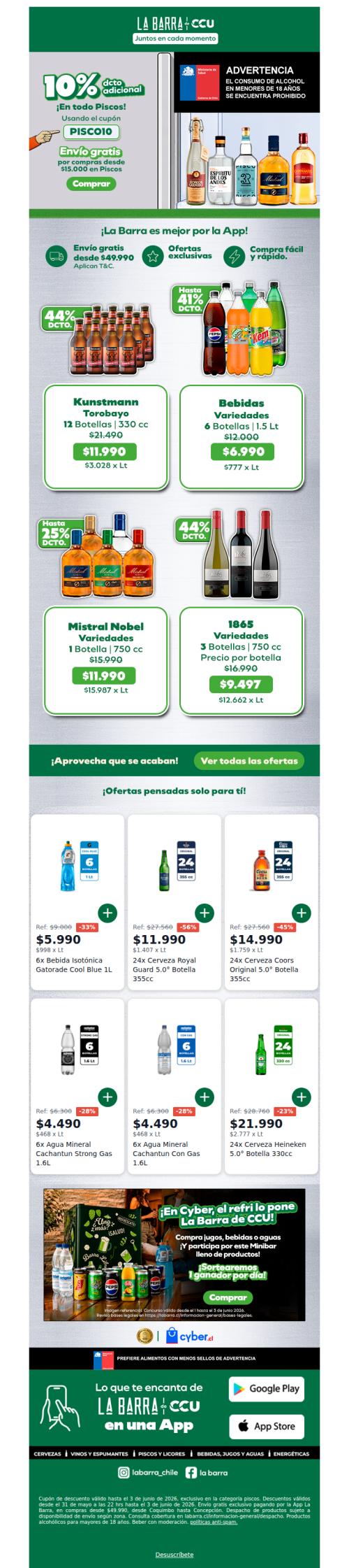 🔥 Piscos con 10% dcto extra y envío gratis