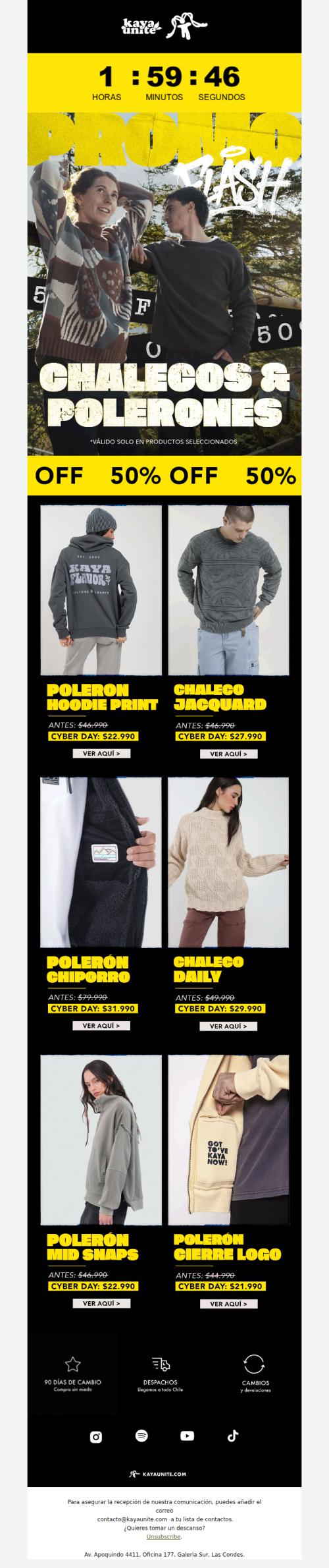 50% OFF ⚡ Flash de Chalecos y Polerones