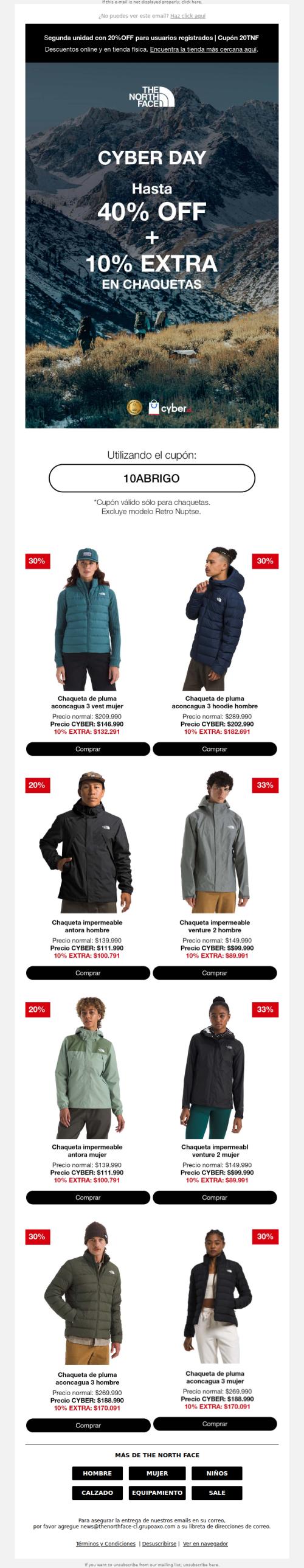 40% de descuento + 10% extra en Chaquetas.