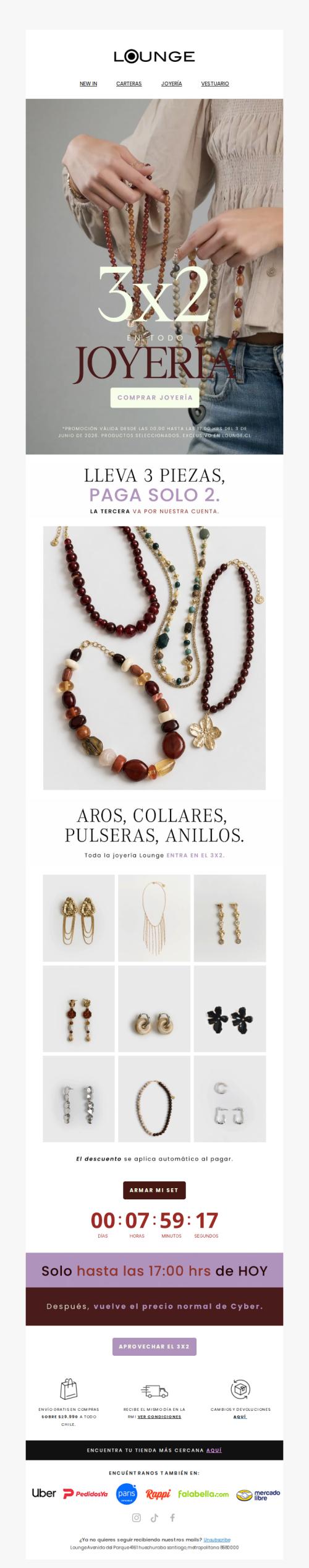 3x2 en joyería ✨ sólo hasta las 17:00 hrs