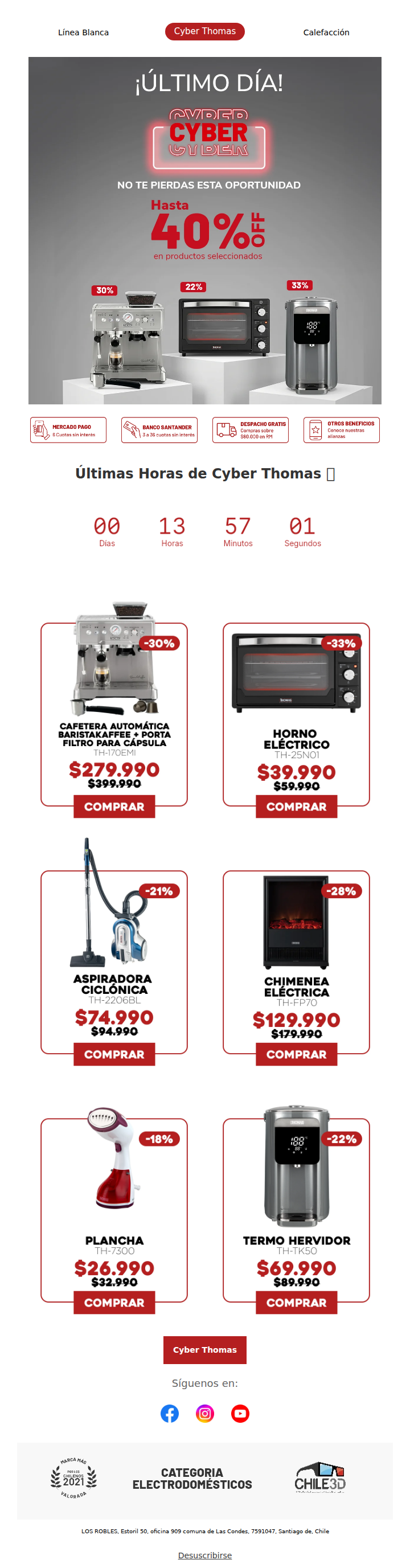 🕒 ¡No te lo pierdas! Últimas horas de Cyber Thomas con hasta 40% OFF