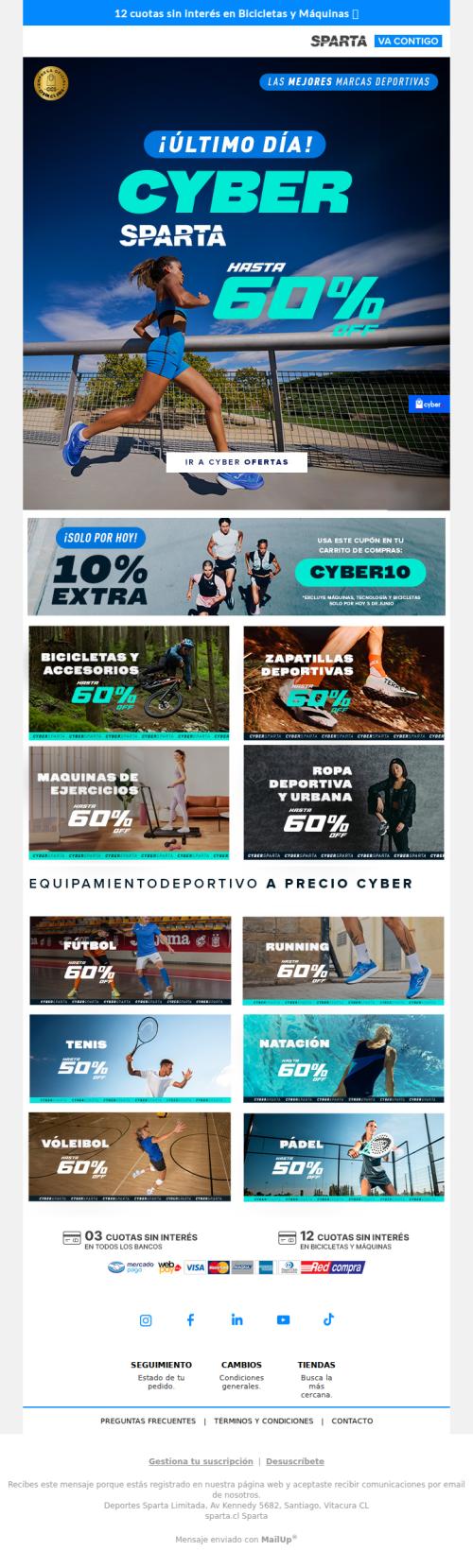 ⏰ ÚLTIMO DÍA CYBER SPARTA - Hasta 60% dcto 😱