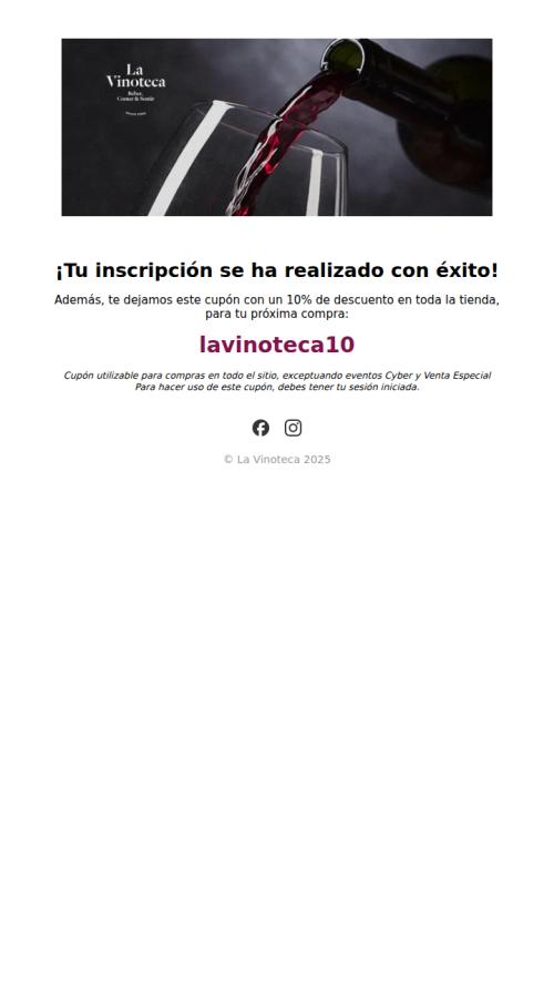 Te has inscrito exitosamente a La Vinoteca ¡Aquí tienes un regalo!