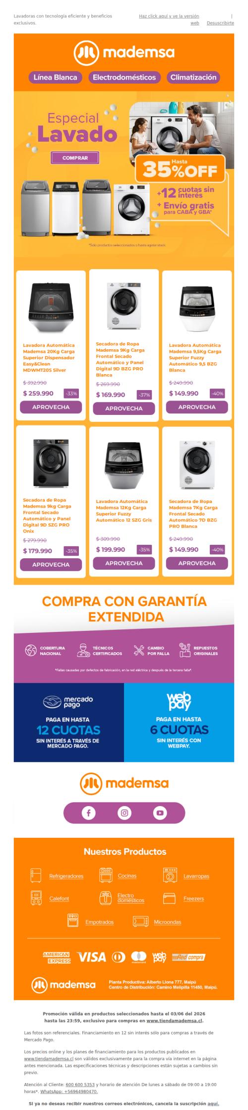 🧺 ¡Ya llegó Cyber! Hasta 35% OFF en lavado Mademsa🧺 ¡Ya llegó Cyber! Hasta 35% OFF en lavado Mademsa
