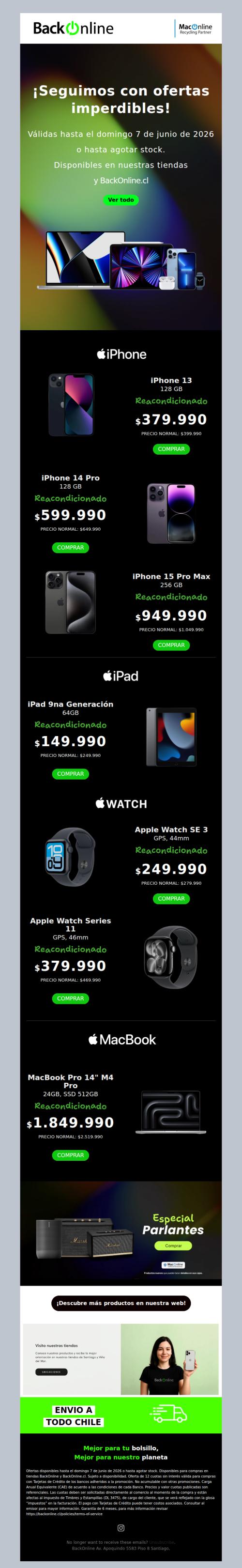 Seguimos con ofertas en tiendas y BackOnline.cl