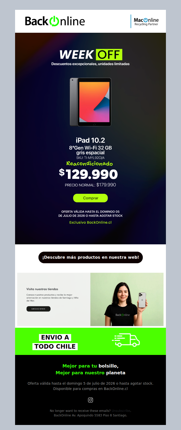 ¡Week OFF! iPad 8ªGen desde $129.990.