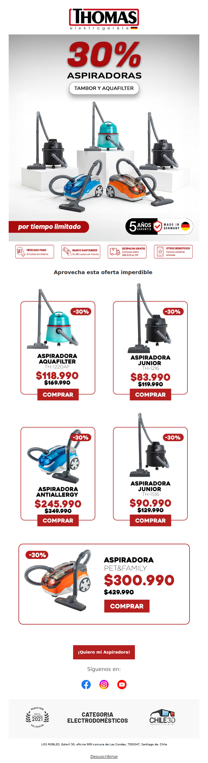 💥 ¡Aprovecha un 30% de descuento en aspiradoras de tambor y aquafilter! Por poco tiempo