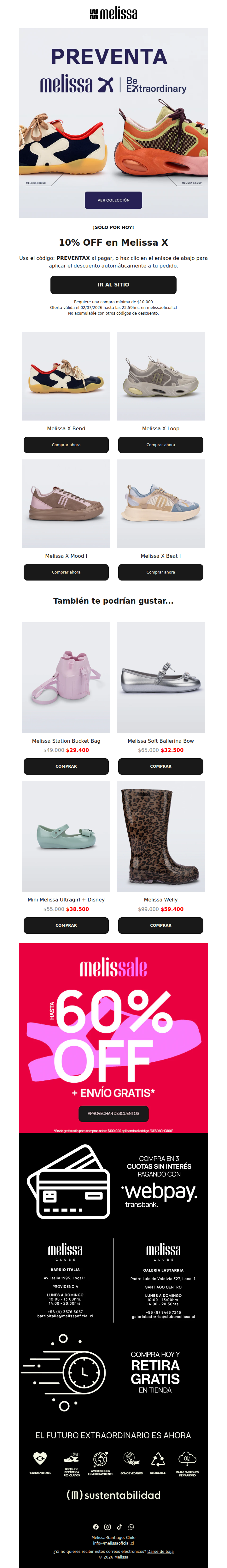 ¡Sólo por hoy! 10% OFF en Melissa X❤️‍🔥