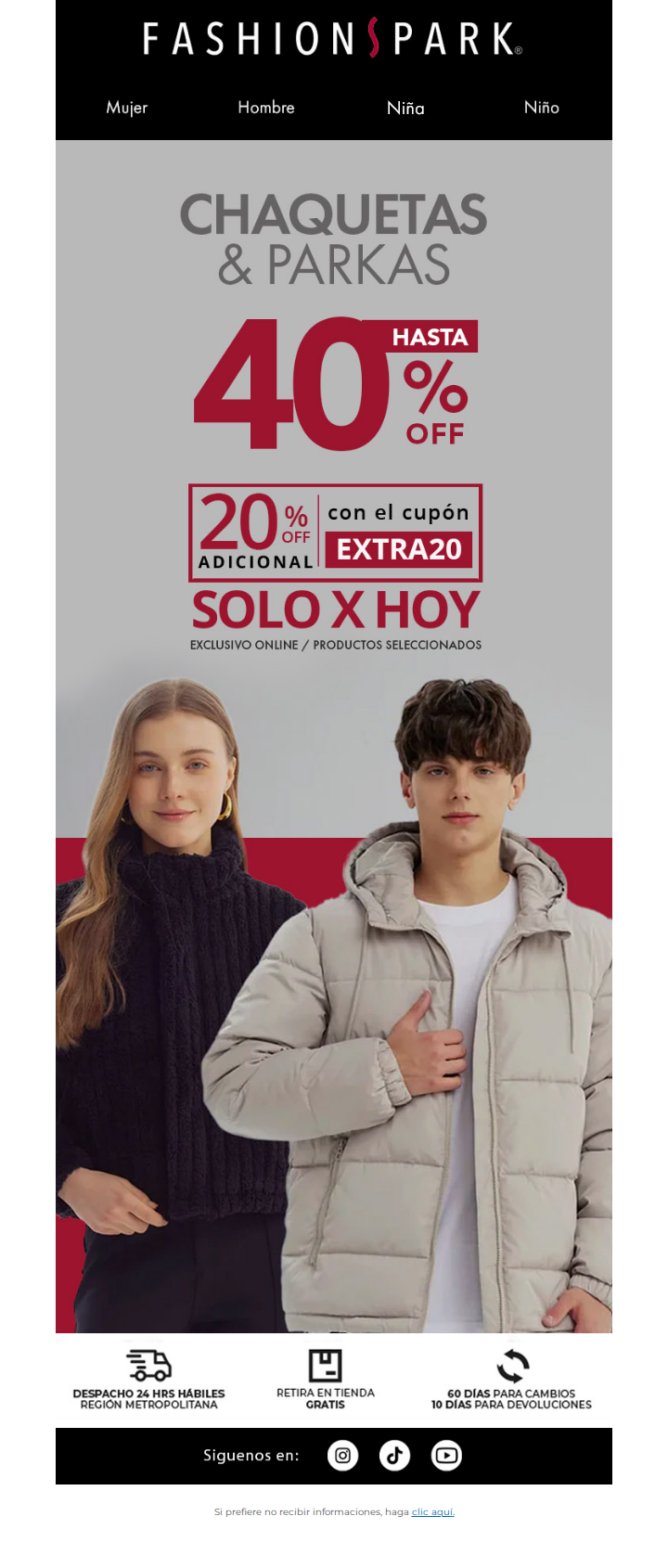 ❄️¡40%OFF en Chaquetas y Parkas!