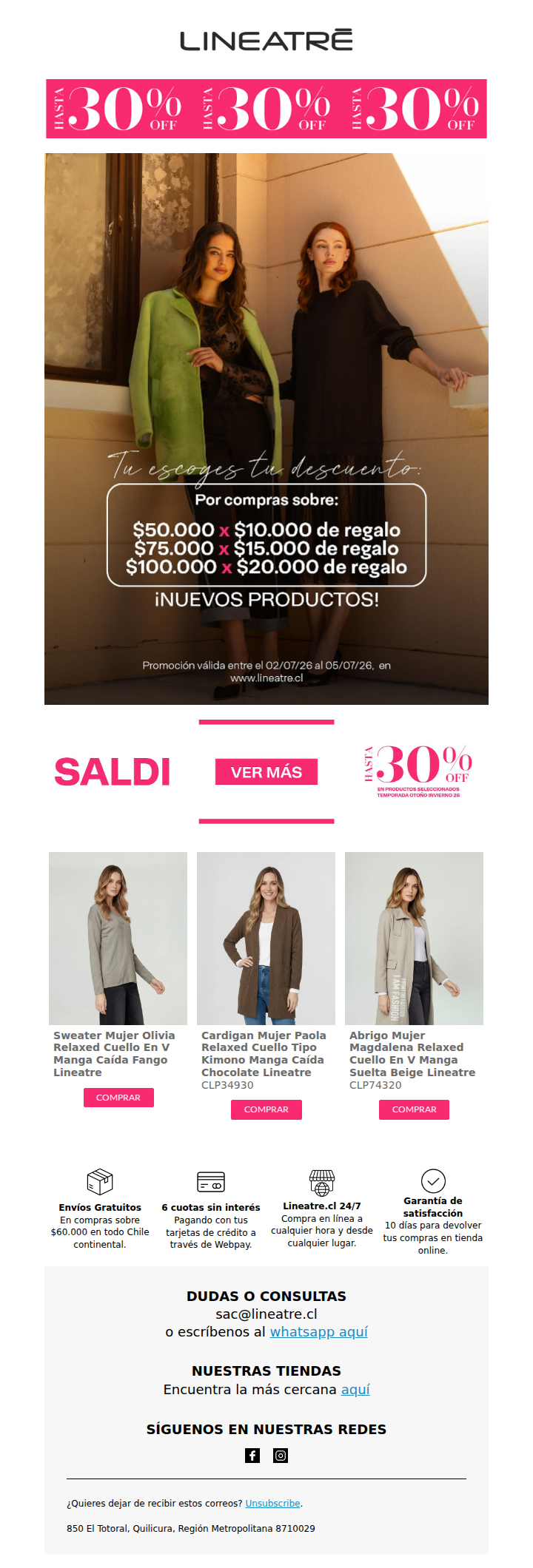 ¡Nuevos productos con 30% en Saldi Lineatre!