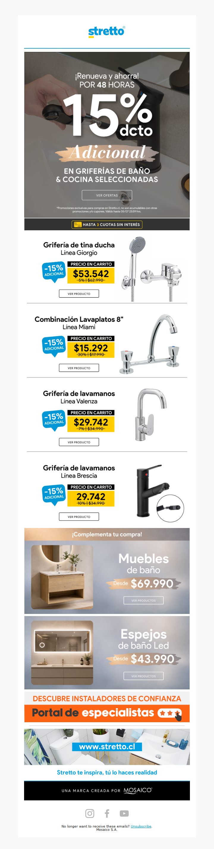 ⏰15% dcto ADICIONAL en griferías seleccionadas