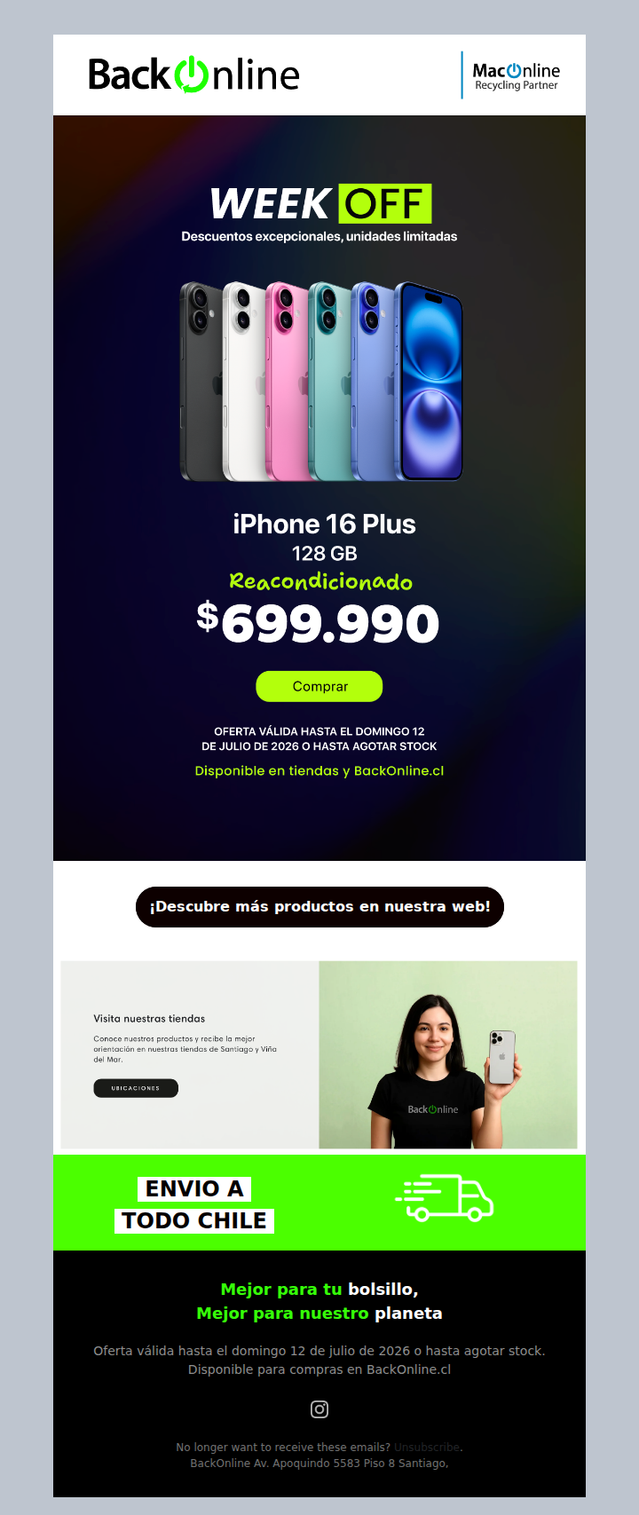¡Week OFF! iPhone 16 Plus desde $699.990.