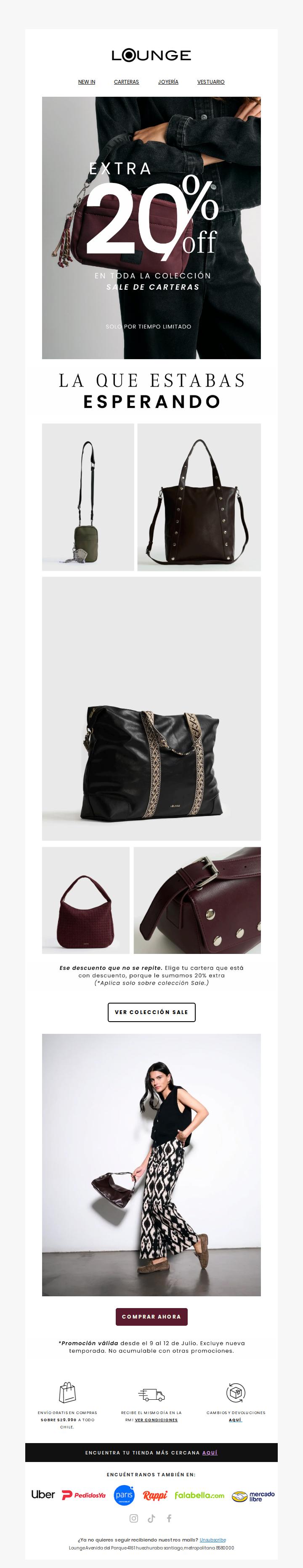 Por pocos días: 20% EXTRA en carteras Sale 🖤