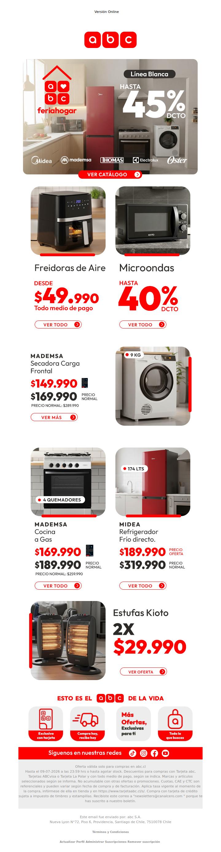 Hasta 45% dcto para renovar tu línea blanca 🏠✨