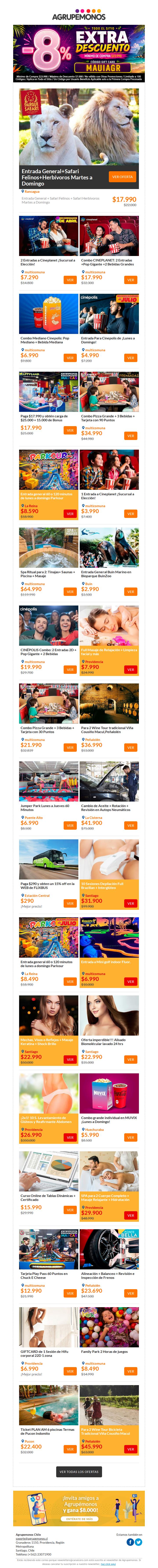 ⛱¡Sigue la Ola del Ahorro! -7% EXTRA⛱Chuck E. Cheese / Parkour / Coney Park