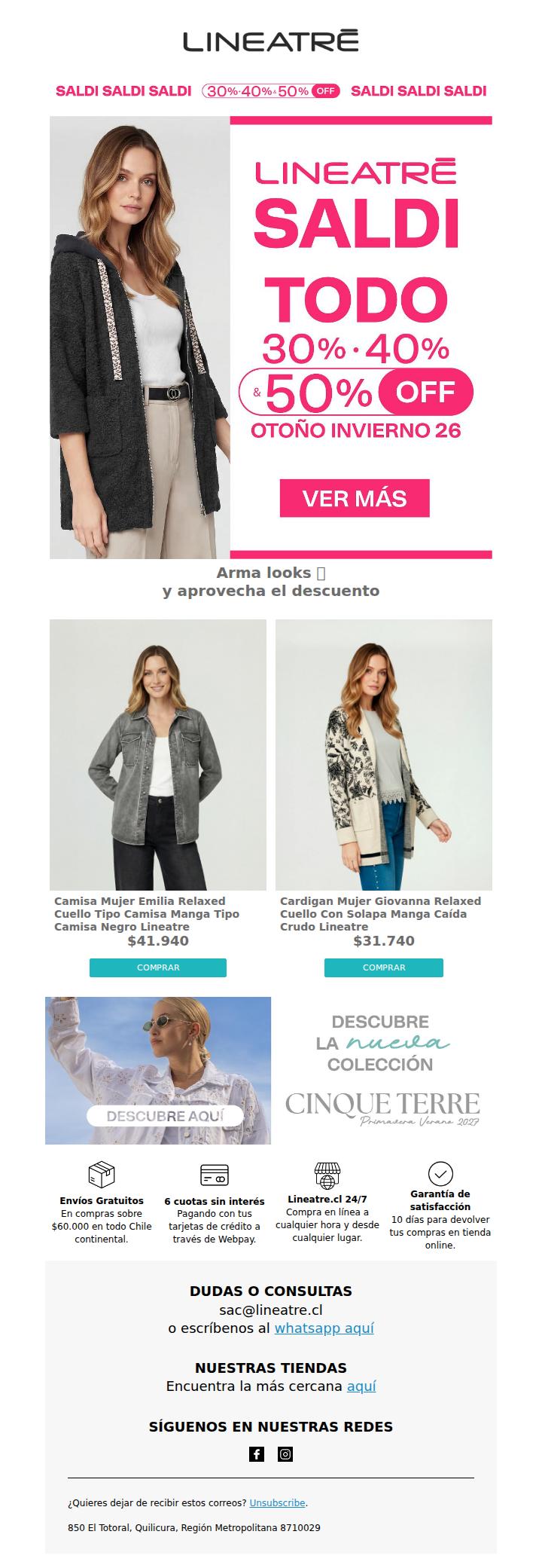 Llegó el 50% de descuento en Saldi Lineatre 😍🛍️
