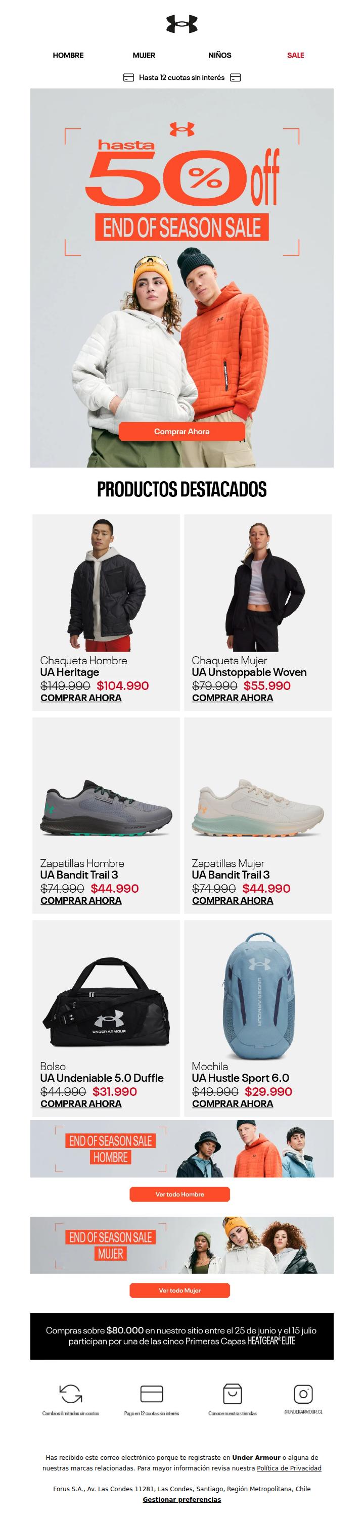 Hasta 50% OFF  💥 End of Season Sale UA