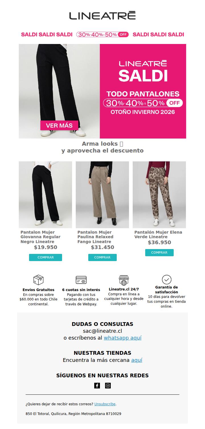 Pantalones con hasta 50% de descuento en Saldi Lineatre 😍🛍️